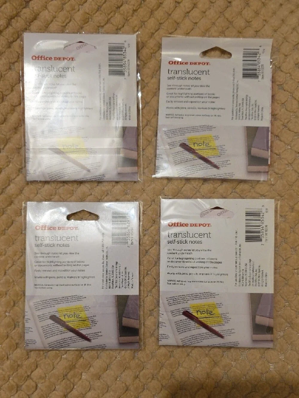 Translucent Self-Stick Notes -3 Orange & 1 Yellow (4 Pack) From Office Depot